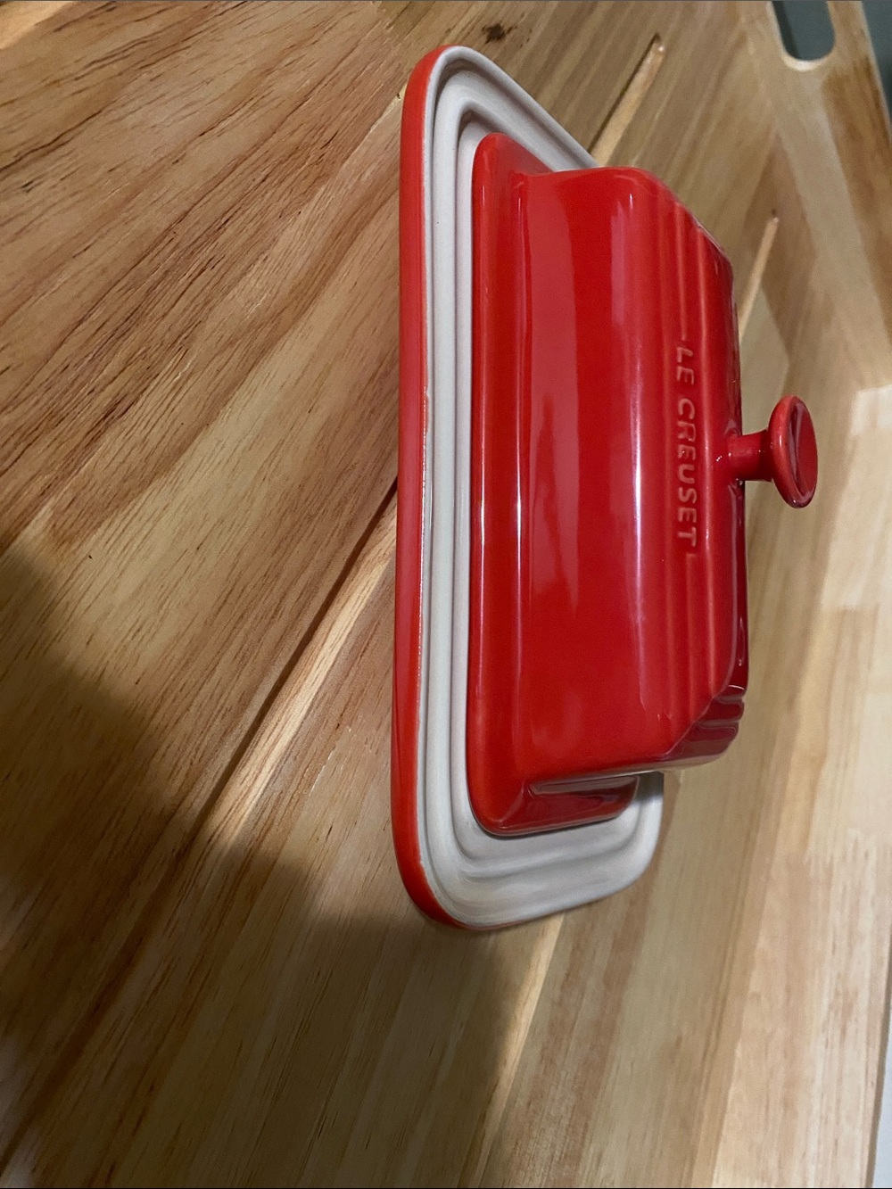 Le Creuset Red Stoneware Butter Dish with Cream Interior